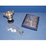A small quantity of silver including small sterling silver trophy on stand,