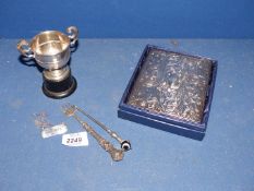 A small quantity of silver including small sterling silver trophy on stand,