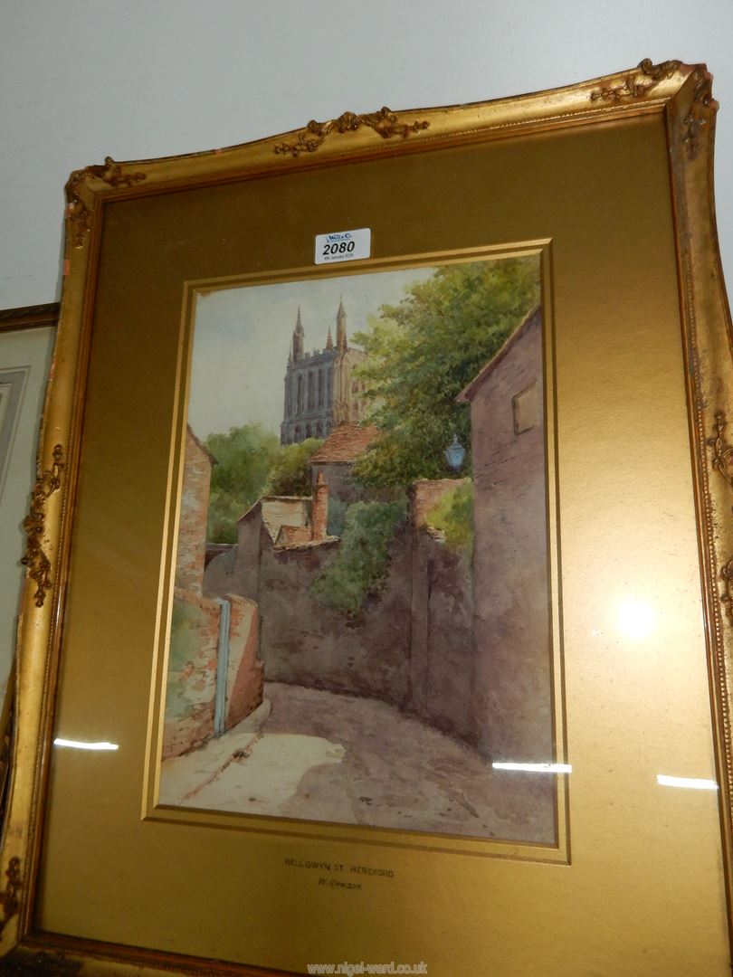 A gilt framed and mounted watercolour 'Nell Gwyn Street, Hereford' by W. - Image 2 of 4