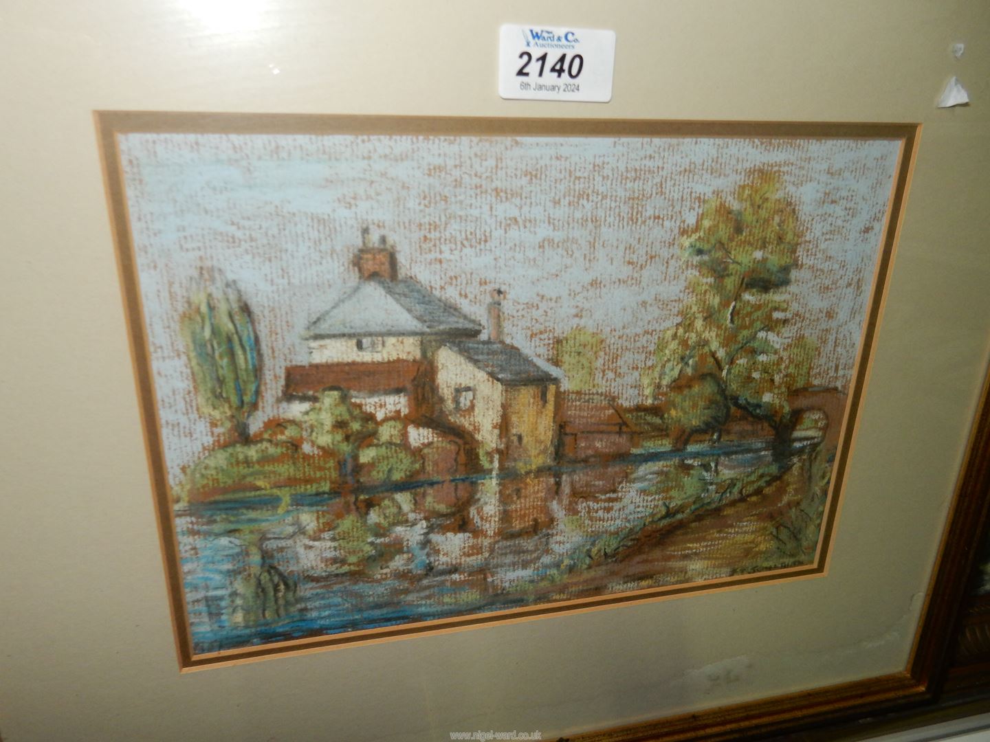 A framed and mounted Oil/Pastel of a house and river, signed lower right E.T. Jonathan, 17" x 14". - Image 2 of 4