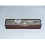 A silver topped wooden pencil box with embossed vine detail, Birmingham 1904,