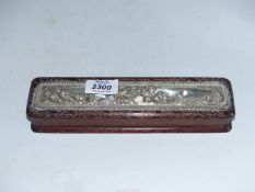A silver topped wooden pencil box with embossed vine detail, Birmingham 1904,