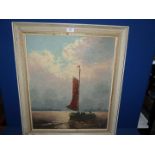 A large framed boldly executed Oil on canvas, possibly Dutch, of a sailing vessel setting sail,