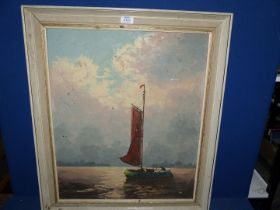 A large framed boldly executed Oil on canvas, possibly Dutch, of a sailing vessel setting sail,