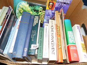 A box of books to include, Mrs Beeton's Family Cookery, Common Medical Problems,