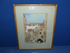 A framed and mounted Watercolour of a city scene, signed lower left C. Commeline, 16'' x 20''.