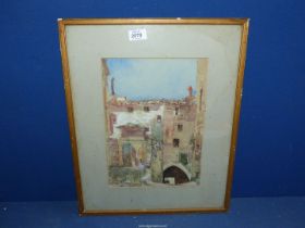 A framed and mounted Watercolour of a city scene, signed lower left C. Commeline, 16'' x 20''.