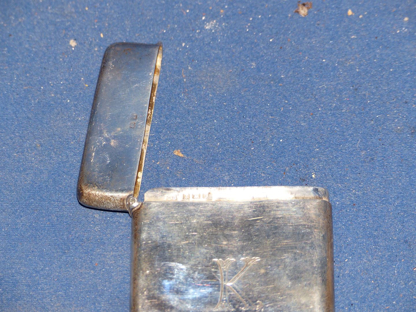 A Silver cigarette Case with engraved 'K' initial, Birmingham 1910, makers T.B. - Image 3 of 4