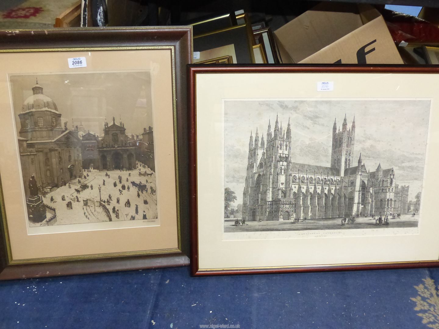 A framed and mounted etching Canterbury Cathedral drawn by S.