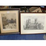 A framed and mounted etching Canterbury Cathedral drawn by S.