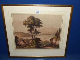 A framed and mounted Watercolour of a shepherd driving his sheep down a track past a cottage with