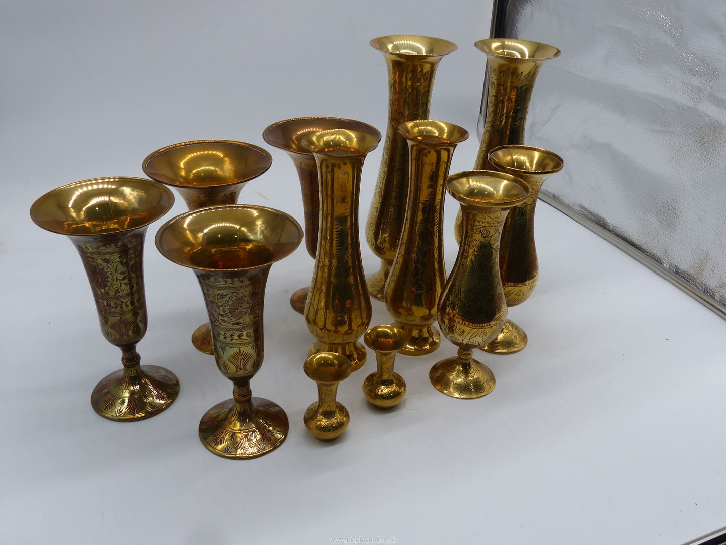 A quantity of brass trumpet vases. - Image 3 of 4