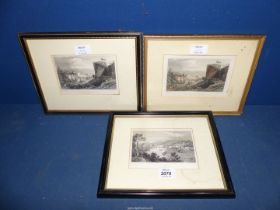 Three Etchings to include View from the castle, Usk, drawn by H. Gastineau, etched by S.