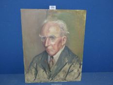 An unframed Oil on board portrait of an elderly gentleman, no signature, 16" x 20".