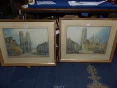 A pair of large framed and mounted Paul Braddon Watercolours - 'Malines South Side' and 'Reims',