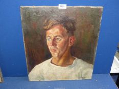 An unframed Oil portrait on canvas of a gentleman (possibly a self portrait),