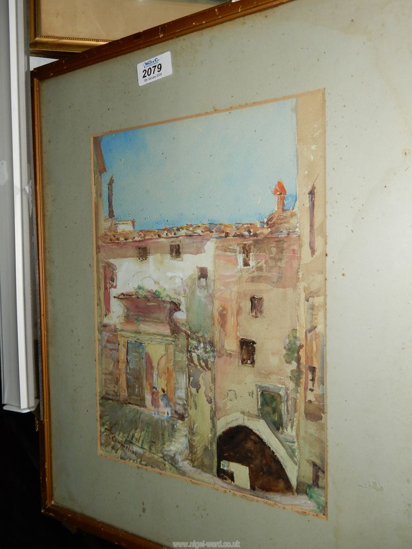 A framed and mounted Watercolour of a city scene, signed lower left C. Commeline, 16'' x 20''. - Image 4 of 6