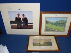 A quantity of pictures to include a framed and mounted Watercolour titled verso 'Fishing at