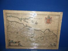 An antique Dutch map showing the East coast of Scotland "Provincae Lauden Sev Lothian", a/f.