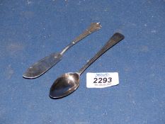 A Georgian sterling silver teaspoon, Newcastle, makers mark rubbed, 13.