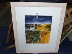 A framed and mounted Watercolour titled verso 'Blue Moon', signed lower right R.