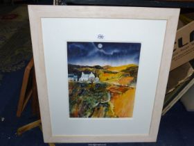 A framed and mounted Watercolour titled verso 'Blue Moon', signed lower right R.