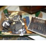 A good quantity of mixed cutlery, tray, tankard, steak knives etc.