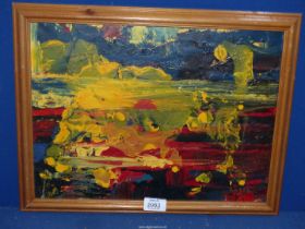 A colourful acrylic Oil abstract landscape, signature indistinct.