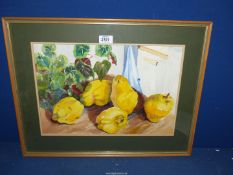 A framed and mounted Watercolour still life of fruit on a kitchen table, signed lower right C.