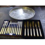 An oval galleried tray, cased set of W. & H.S.