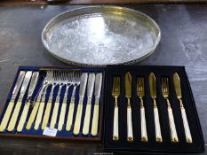 An oval galleried tray, cased set of W. & H.S.