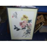 A signed Japanese, Watercolour of Peonies, 31 1/2" x 22 1/2".