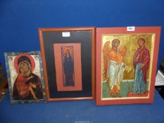 An Oil on wood depicting The Annunciation, a print on wood of The Vologda School Icon painting,
