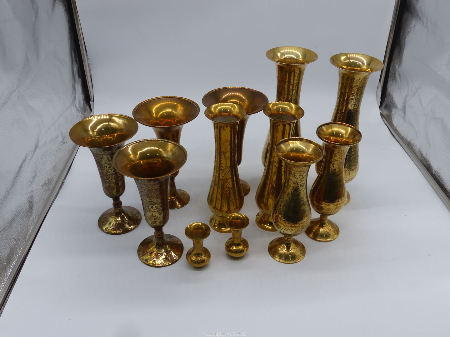 A quantity of brass trumpet vases. - Image 2 of 4