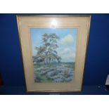 A framed and mounted Watercolour of a country landscape, signed lower right M.S.