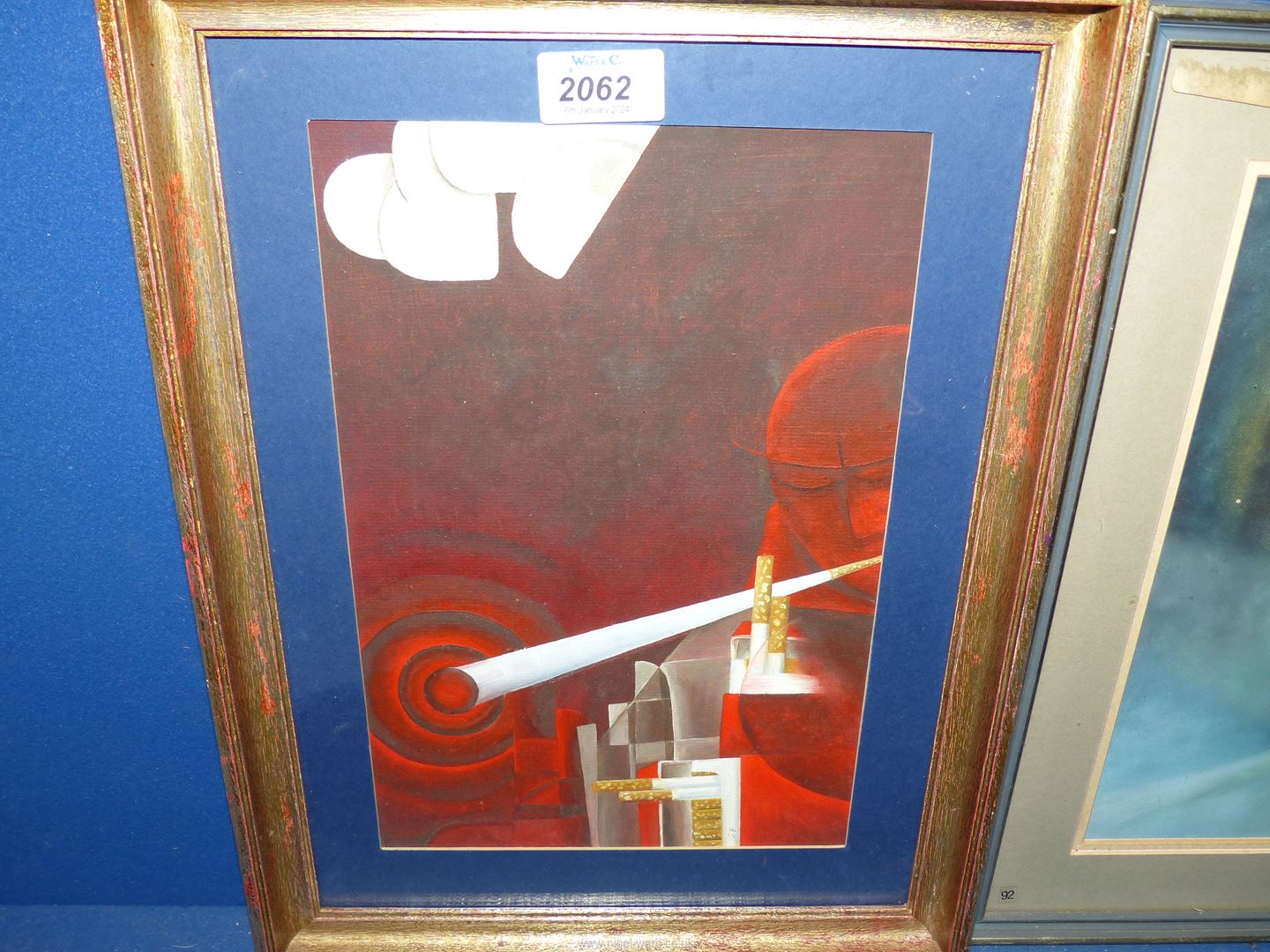 Two Art Deco style Oil paintings featuring cigarettes and wine glass. - Image 2 of 3