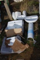 Three Hand basins, one small hand basin and pedestals.