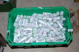 A box of containers of Sanitizing solution..