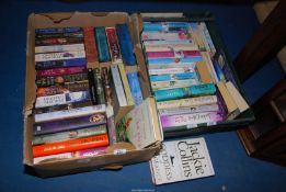 Two boxes of books: including 'Jackie Collins', 'Jo Cox' and 'Philippa Gregory'.