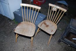 Two pine stick-back Chairs.