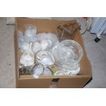 A box of Miscellaneous China, Glass, Jugs, and Teapot, etc.