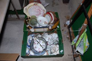 Two boxes of china and glass, including tea/dinnerware, etc.