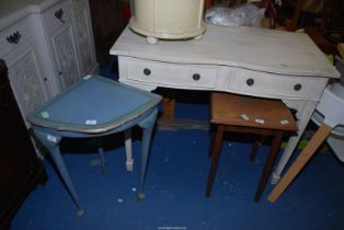 A white painted side table with two drawers - 42" x 21" x 33½" high,