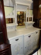 A white painted mirrored backed breakfront Sideboard - 53½" x 20" x 83" high.