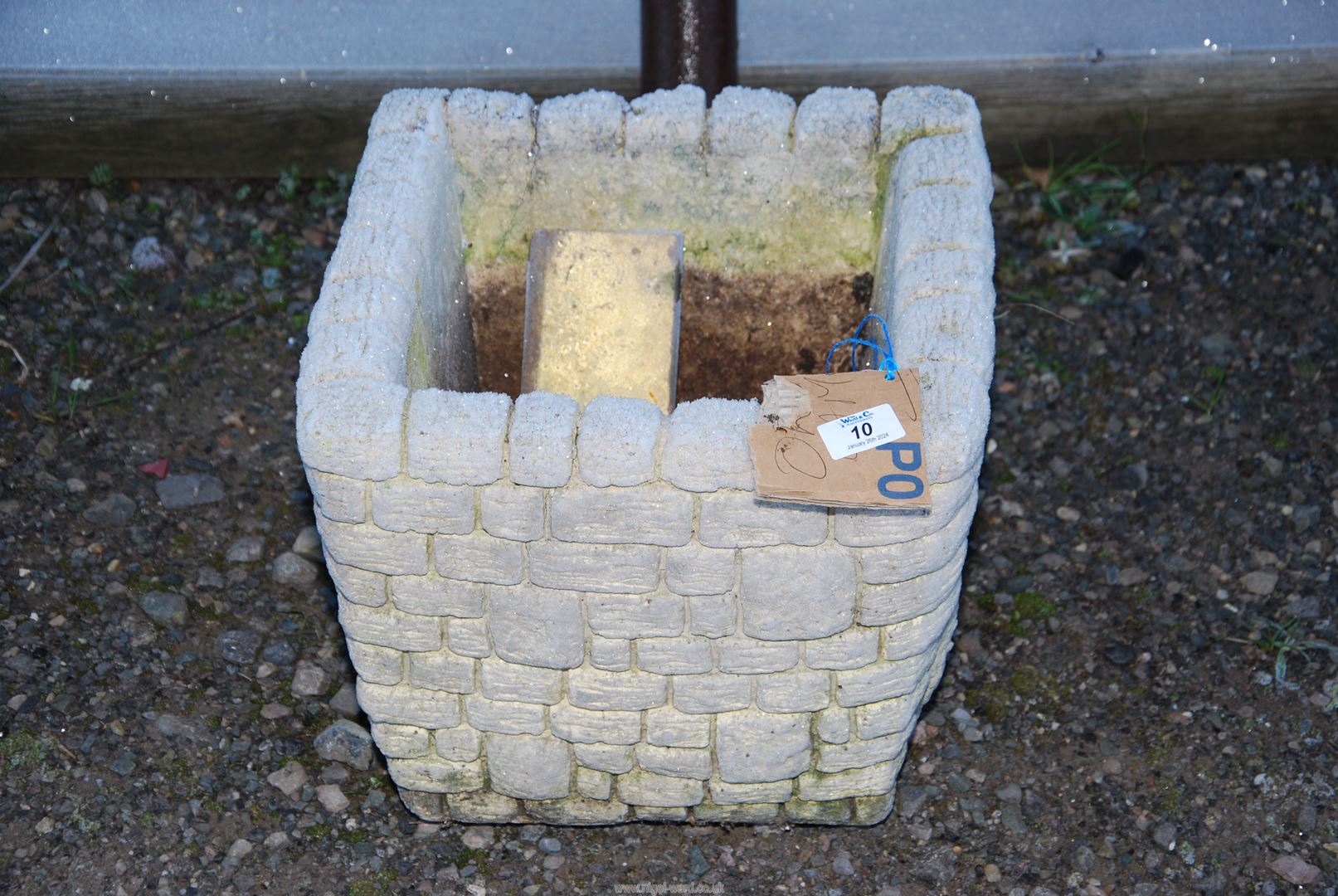 A square concrete Planter - 13" square x 12" high.