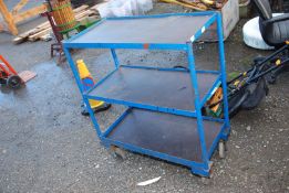 A workshop three-tier metal Trolley on caster's - 30" x 16" x 38" high.