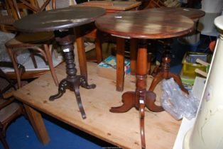 A Mahogany wine/occasional table standing on three splay feet and an Oak topped occasional table