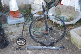 A Penny-farthing fabricated from a Bicycle wheel, and Planter etc.