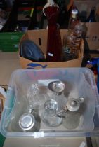 Two boxes of glass including a 'Galileo' thermometer, etc.