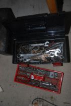 A plastic toolbox of large/small spanners, and galvanised nails etc.